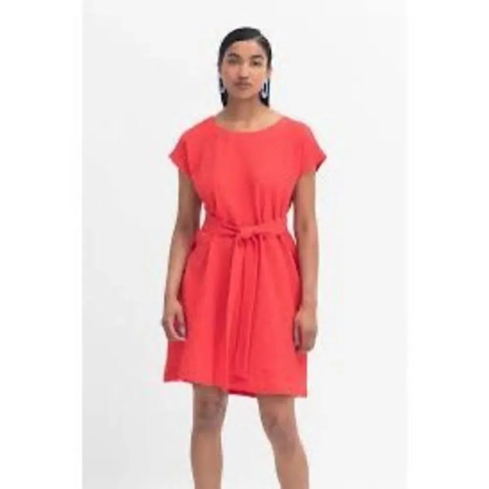 J. Crew Women's L Short Sleeve Tie Belt Sheath Dress Guava Orangy Pink Coastal